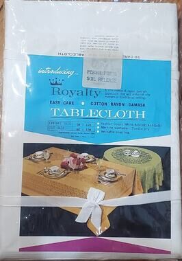 Vintage Linens White Damask Tablecloth Dinner Table Topper 58" X 102" NEW